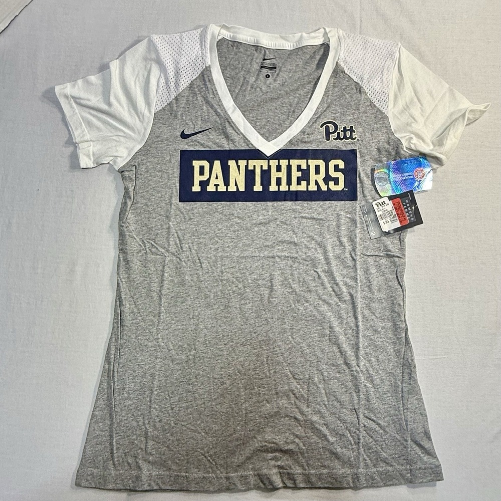 NIKE Pittsburgh Pitt Panthers Fan T-Shirt Gray White Women's Large Brand New